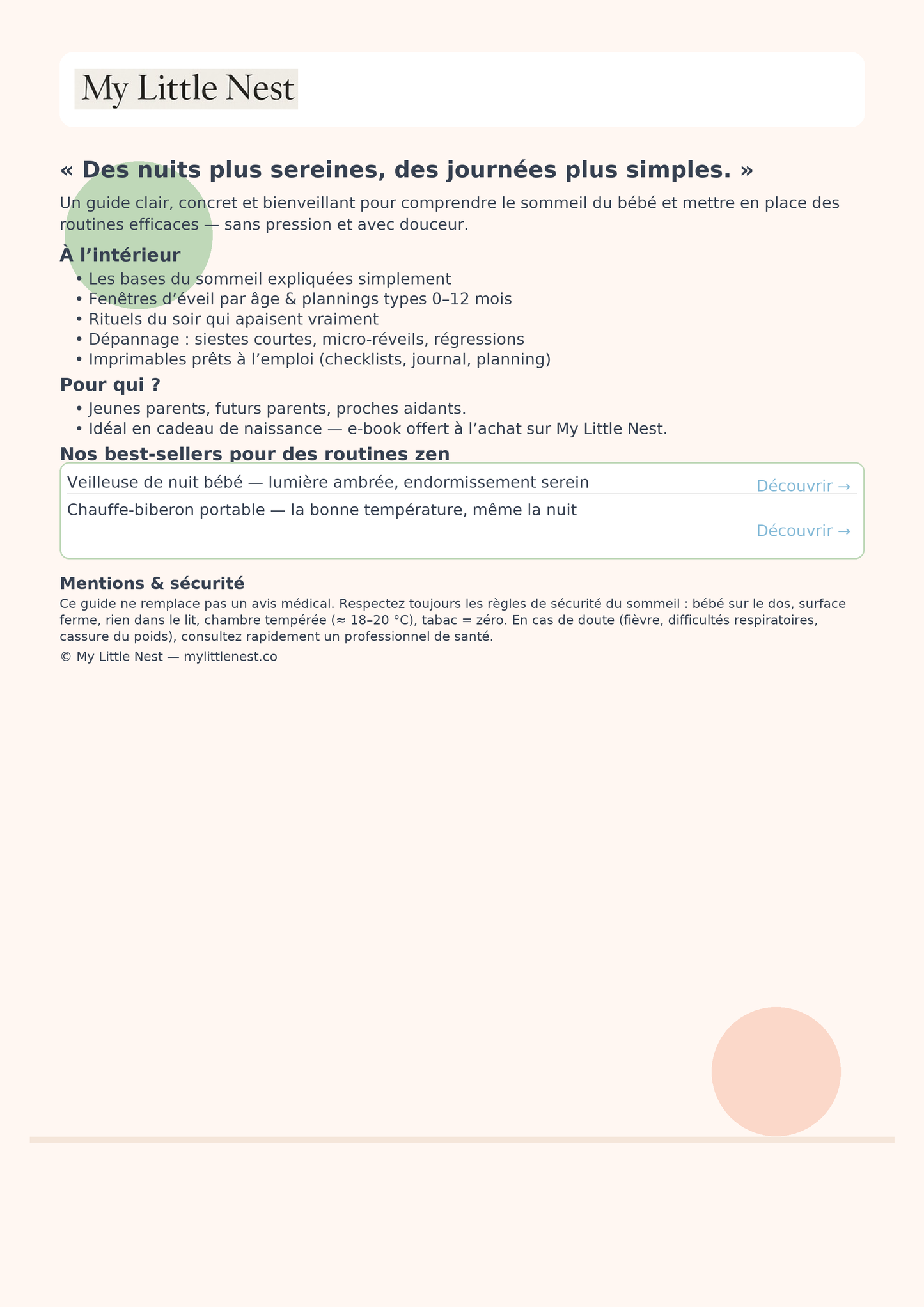 E-Book "Sommeil & Routines 0-12 mois" - My Little Nest